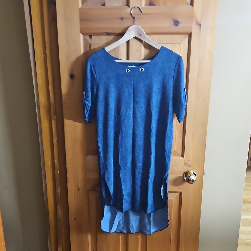 Blue Casual Dress with Grommet Detail